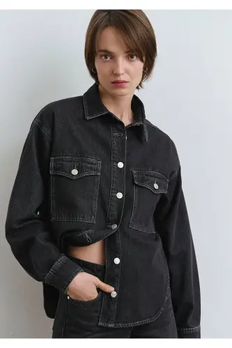 Bekka Classic Denim Antrasit Jean Ko'ylak Boyfriend 