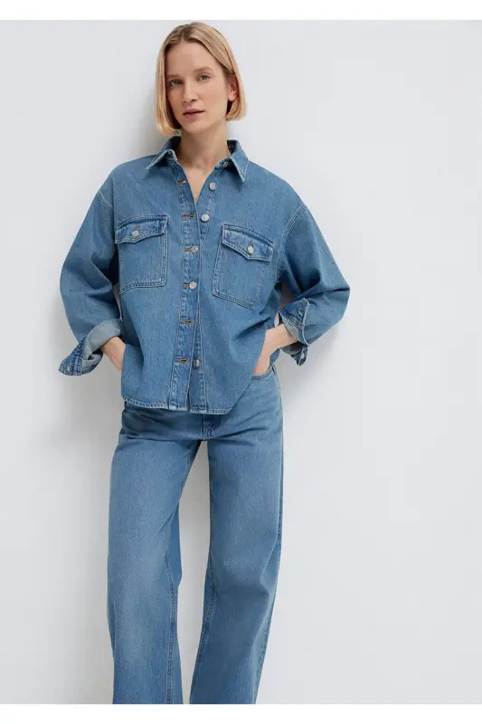 Bekka Classic Denim Indigo Si Jean Ko'ylak Boyfrien - 1