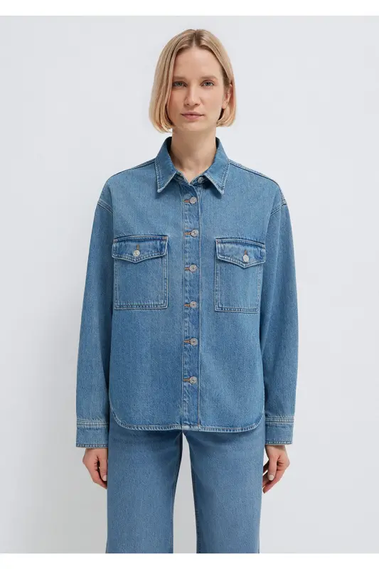 Bekka Classic Denim Indigo Si Jean Ko'ylak Boyfrien - 4