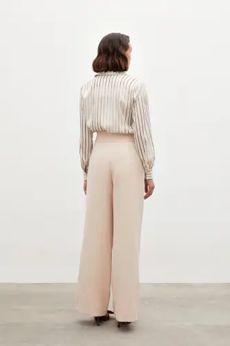 Bel aksessuarlı keng paça shim - BEJ-BEJ - 6