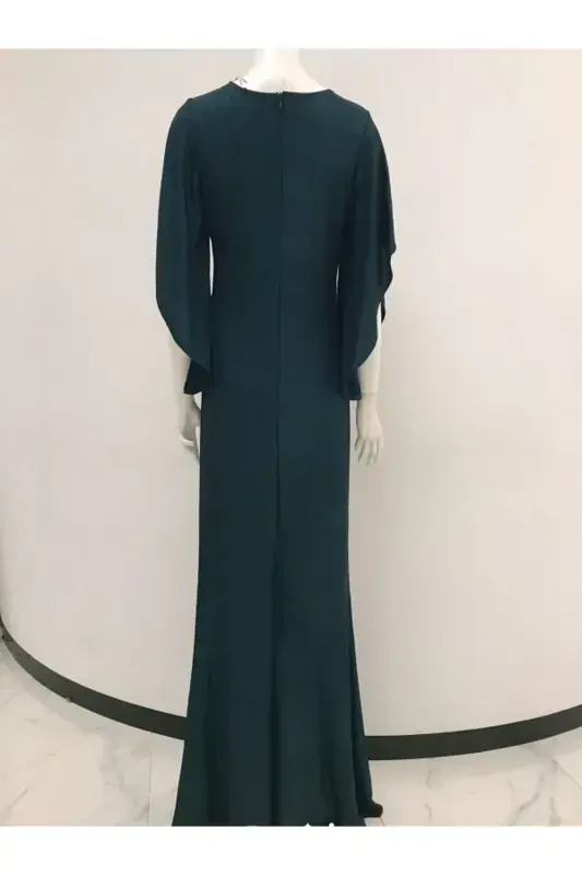 bel aksessuarlı qoʻl detalli katta oʻlchamli koʻylak 39715-zumrad yashil - 3