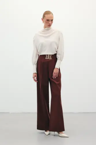 Bel aksesuarlı keng paqli shim - QAHVA-QAHVA - 3