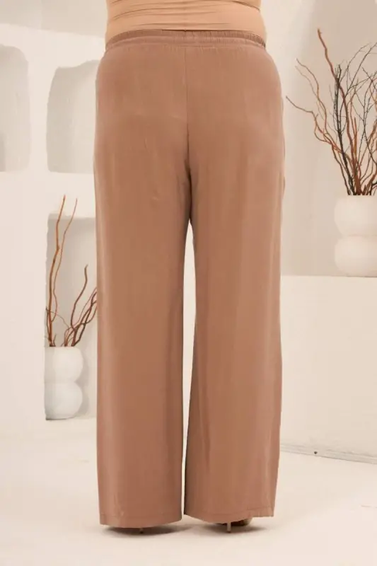 Bel Bağcık Detaylı Beli Lastikli Kadın Büyük Beden Pantolon Camel - 5