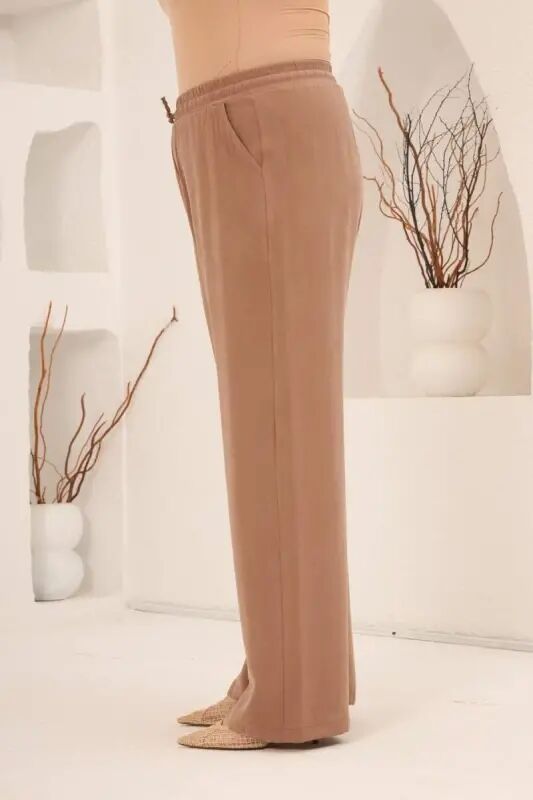 Bel Bağcık Detaylı Beli Lastikli Kadın Büyük Beden Pantolon Camel - 2