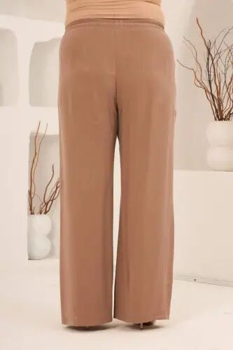 Bel Bağcık Detaylı Beli Lastikli Kadın Büyük Beden Pantolon Camel - 5