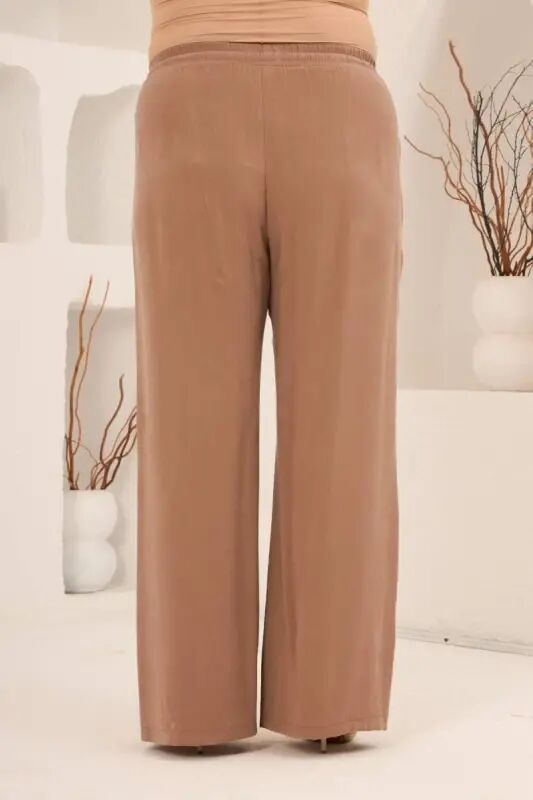 Bel Bağcık Detaylı Beli Lastikli Kadın Büyük Beden Pantolon Camel - 5