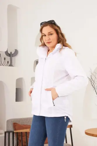 Bel Bağcık Detaylı Kolları Lastikli Büyük Beden Beyaz Trençkot - 3