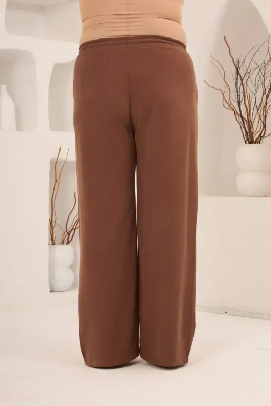 Bel Bağcık Detaylı V Yaka Kadın Büyük Beden Ceket Pantolon Takım Kahve - 6