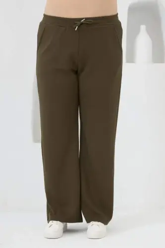 Bel Bağcıklı Büyük Beden Eşofman Haki - 1