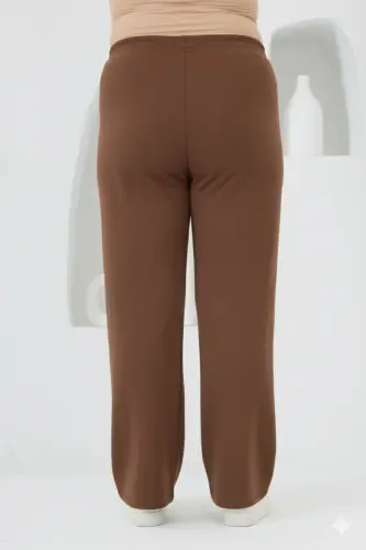 Bel Bağcıklı Büyük Beden Eşofman Kahve - 3