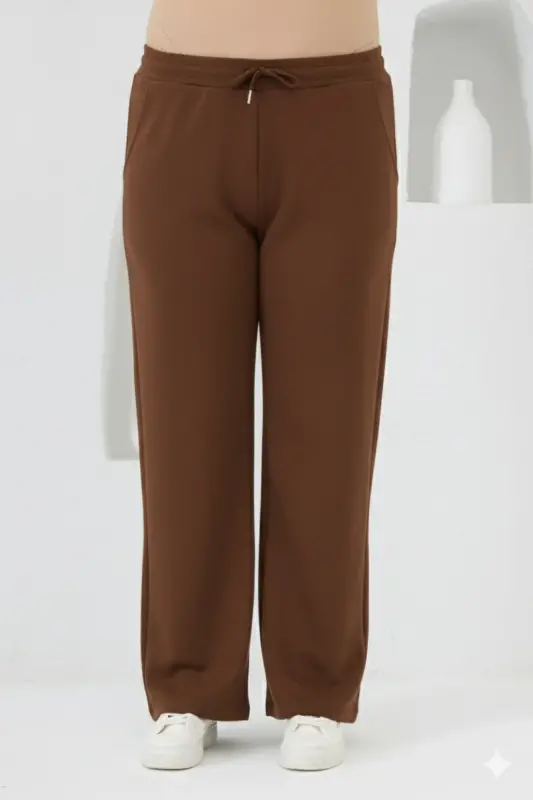 Bel Bağcıklı Büyük Beden Eşofman Kahve - BÜYÜKBEDENIZ