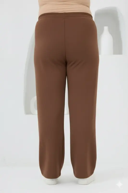 Bel Bağcıklı Büyük Beden Eşofman Kahve - 3