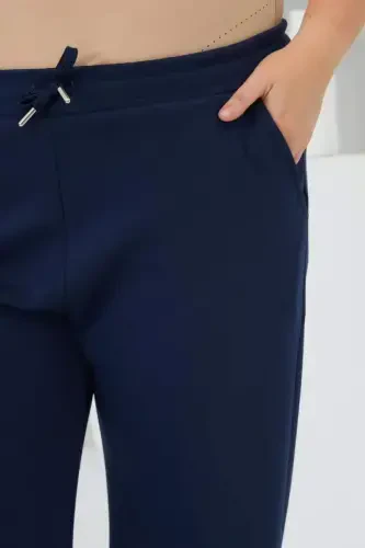 Bel Bağcıklı Büyük Beden Eşofman Lacivert - 3