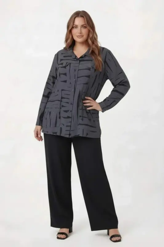 Bel Bağcıklı Büyük Beden İnce Ceket Füme - 2