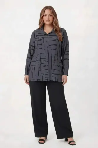 Bel Bağcıklı Büyük Beden İnce Ceket Füme - 3