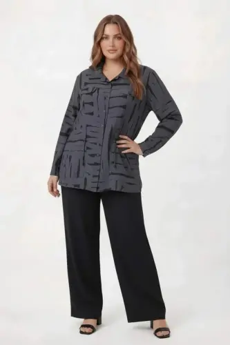 Bel Bağcıklı Büyük Beden İnce Ceket Füme - BÜYÜKBEDENIZ (1)