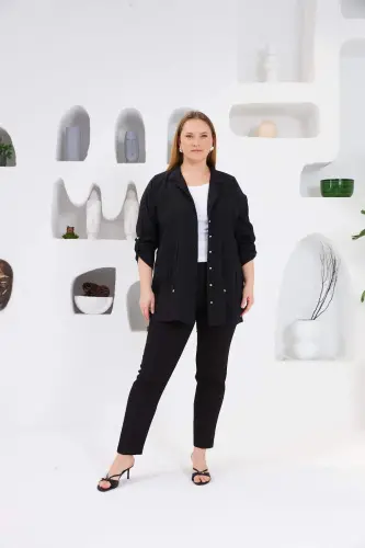 Bel bogʻichli choʻntakli katta oʻlchamli kurtka qora - 5