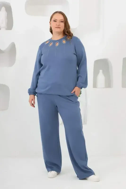 Bel bog'ichli katta o'lchamli sport kostyumi Indigo - 5