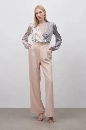 Bel Detaylı Cepli Pantolon - Bej-BEJ 