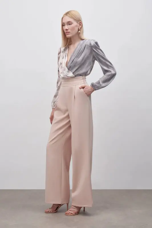 Bel Detaylı Cepli Pantolon - Bej-BEJ - 2