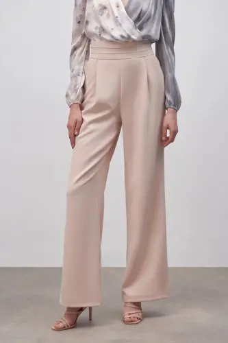 Bel Detaylı Cepli Pantolon - Bej-BEJ - 4