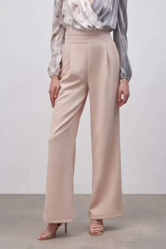 Bel Detaylı Cepli Pantolon - Bej-BEJ - 4