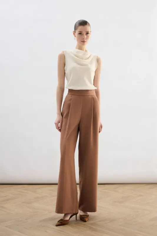 Bel Detaylı Cepli Pantolon - Camel-CAMEL - SATEEN