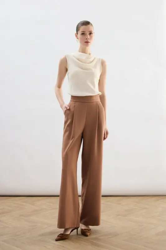 Bel Detaylı Cepli Pantolon - Camel - CAMEL - 2