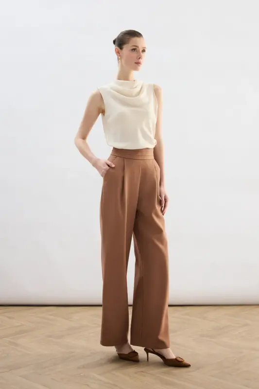 Bel Detaylı Cepli Pantolon - Camel - CAMEL - 3