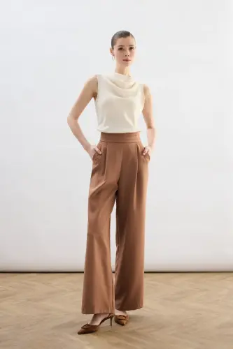 Bel Detaylı Cepli Pantolon - Camel - CAMEL - 4