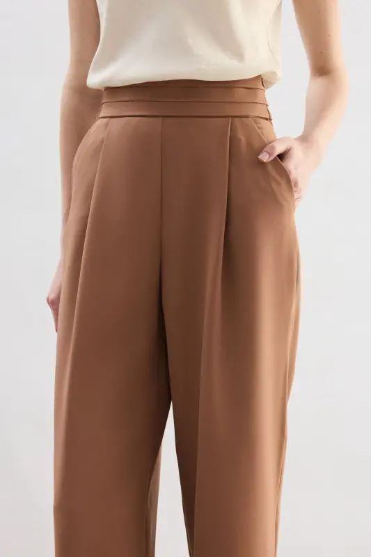 Bel Detaylı Cepli Pantolon - Camel - CAMEL - 5