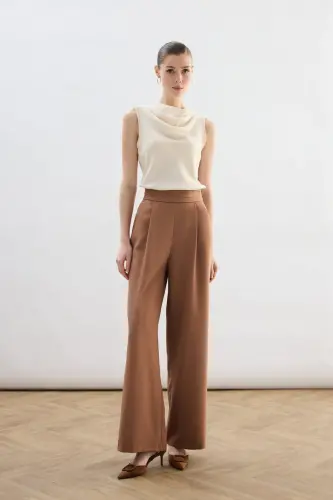 Bel Detaylı Cepli Pantolon - Camel-CAMEL 