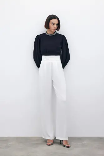 Bel Detaylı Cepli Pantolon - Ekru-EKRU - 4