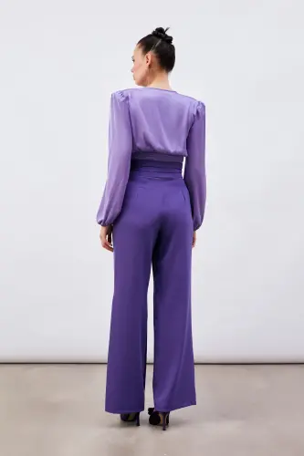 Bel Detaylı Cepli Pantolon - Mor - MOR - 5