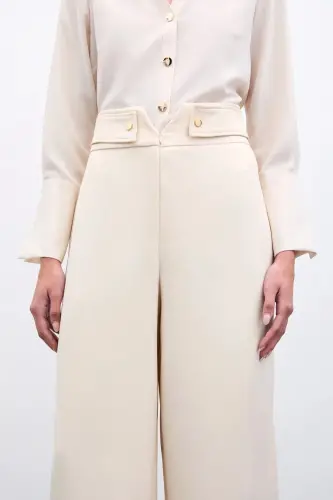 Bel Detaylı Pantolon - Bej-BEJ - SATEEN (1)