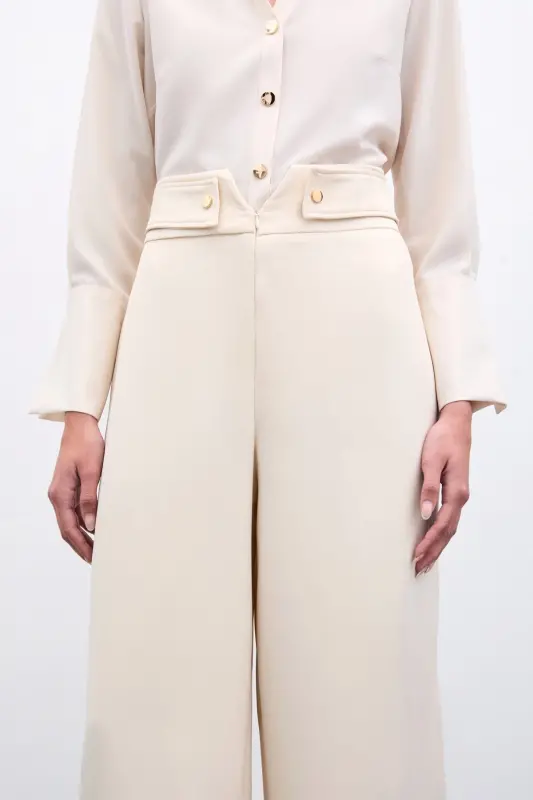 Bel Detaylı Pantolon - Bej-BEJ - 2