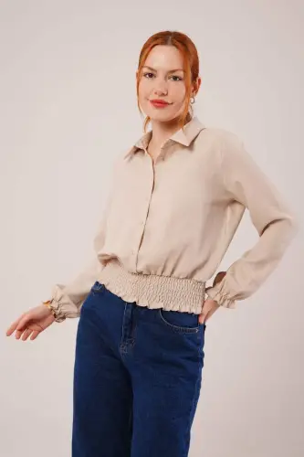 Bel va Bilak Lastikli Bej Bluz - 1