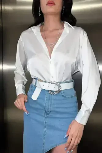 Белая атласная рубашка - BÜYÜKBEDENIZ (1)