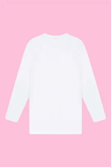 Белая детская футболка для девочек, 2 шт., с длинным рукавом, 100% хлопок, рибана - 3