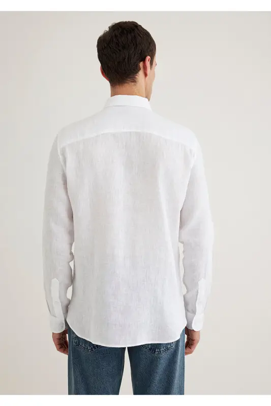 Белая Льняная Рубашка Slim Fit / Узкий Крой 0211466-62 - 5