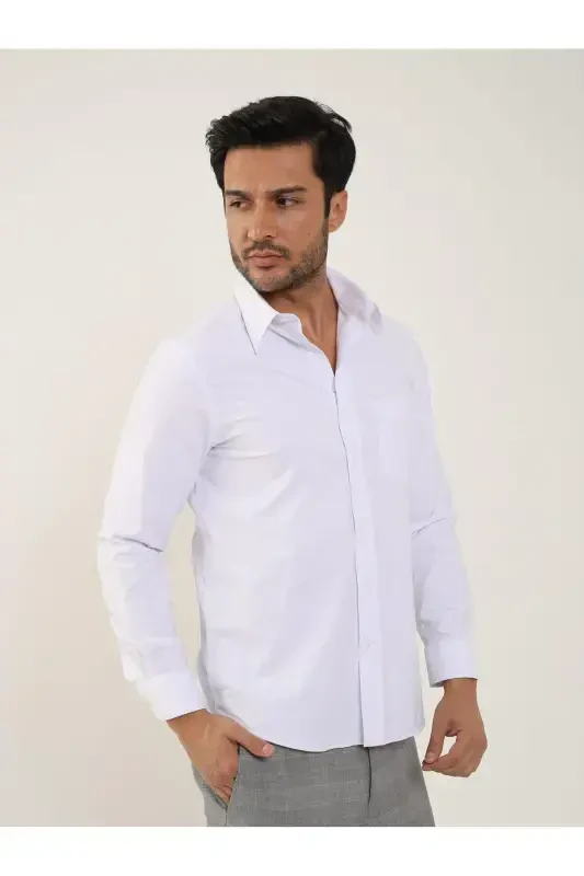 Белая Мужская Рубашка с Длинным Рукавом и Воротником Брент Regular Fit - 88184 - 4