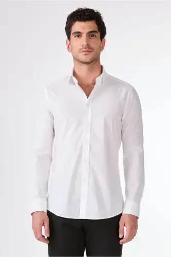 Белая мужская рубашка Slim Fit с классическим воротником и длинным рукавом - 103129 - 1