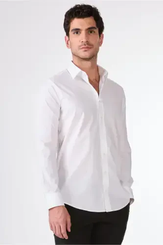 Белая мужская рубашка Slim Fit с классическим воротником и длинным рукавом - 103129 - 3