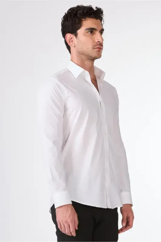 Белая мужская рубашка Slim Fit с классическим воротником и длинным рукавом - 103129 - 4