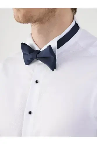 Белая мужская рубашка Slim Fit с узором, воротником-стойкой и двойными манжетами - 5