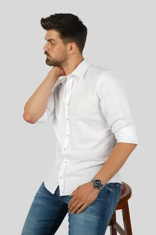 Белая мужская рубашка Slimfit с ромбовидным узором - Белая - 3