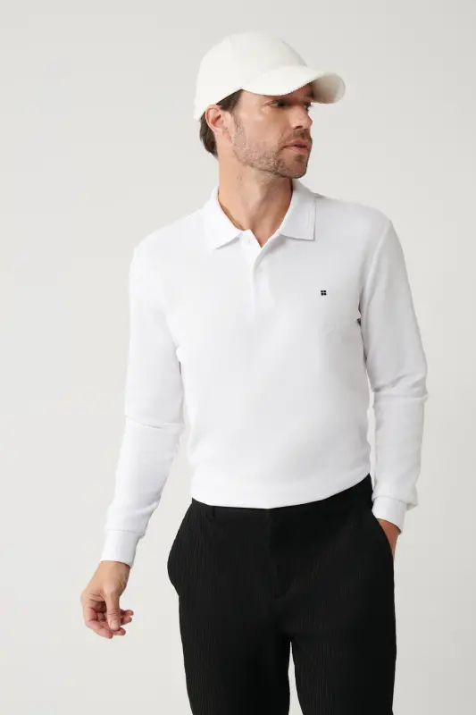 Белая Поло Рубашка Slim Fit Свитшот - AVVA
