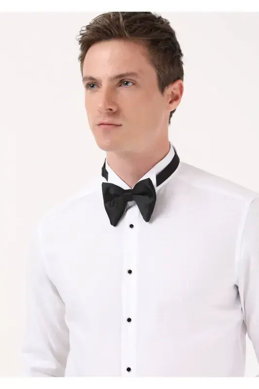 Белая прямая рубашка-смокинг slim fit с двойными манжетами и отложным воротником - RAMSEY