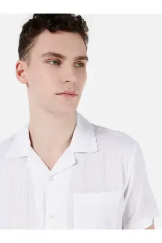 Белая рубашка для мужчин с коротким рукавом, полосатая, regular fit - 3