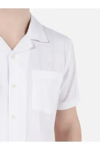 Белая рубашка для мужчин с коротким рукавом, полосатая, regular fit - 4